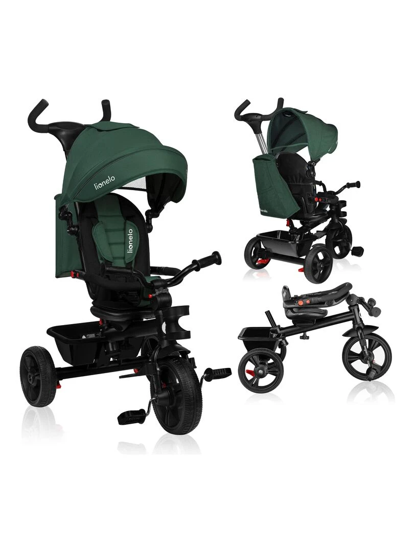 LIONELO Haari Tricycle bébé évolutif Jusqu'à 25 Kg Siège réversible Panier Sac Vert