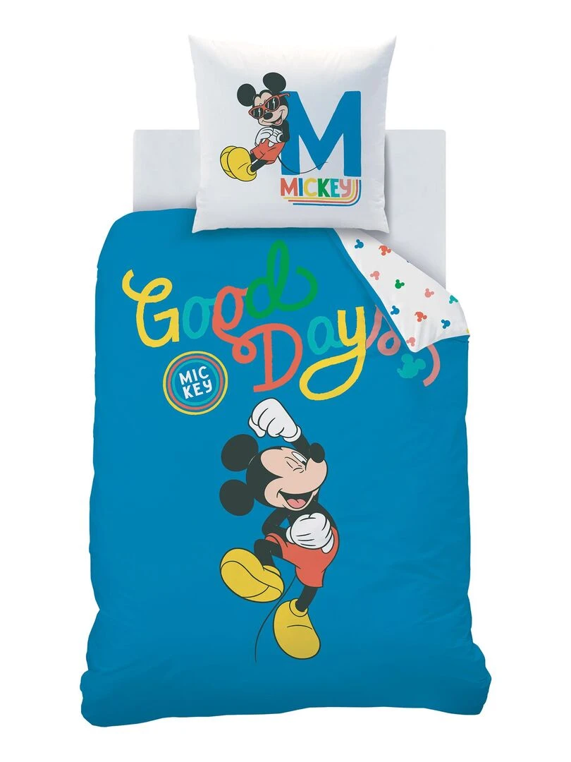 Parure de lit imprimée 100% coton  DISNEY HOME MICKEY GOOD DAYS   Bleu