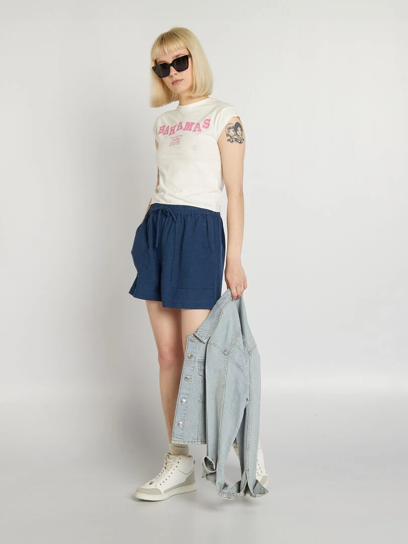 T shirt cropped stretch imprimé Rose