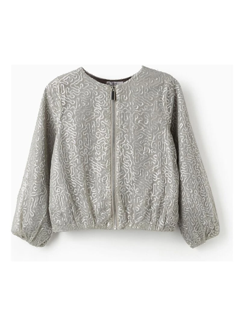 Veste Bomber à Paillettes pour Fille CÉRÉMONIE Gris