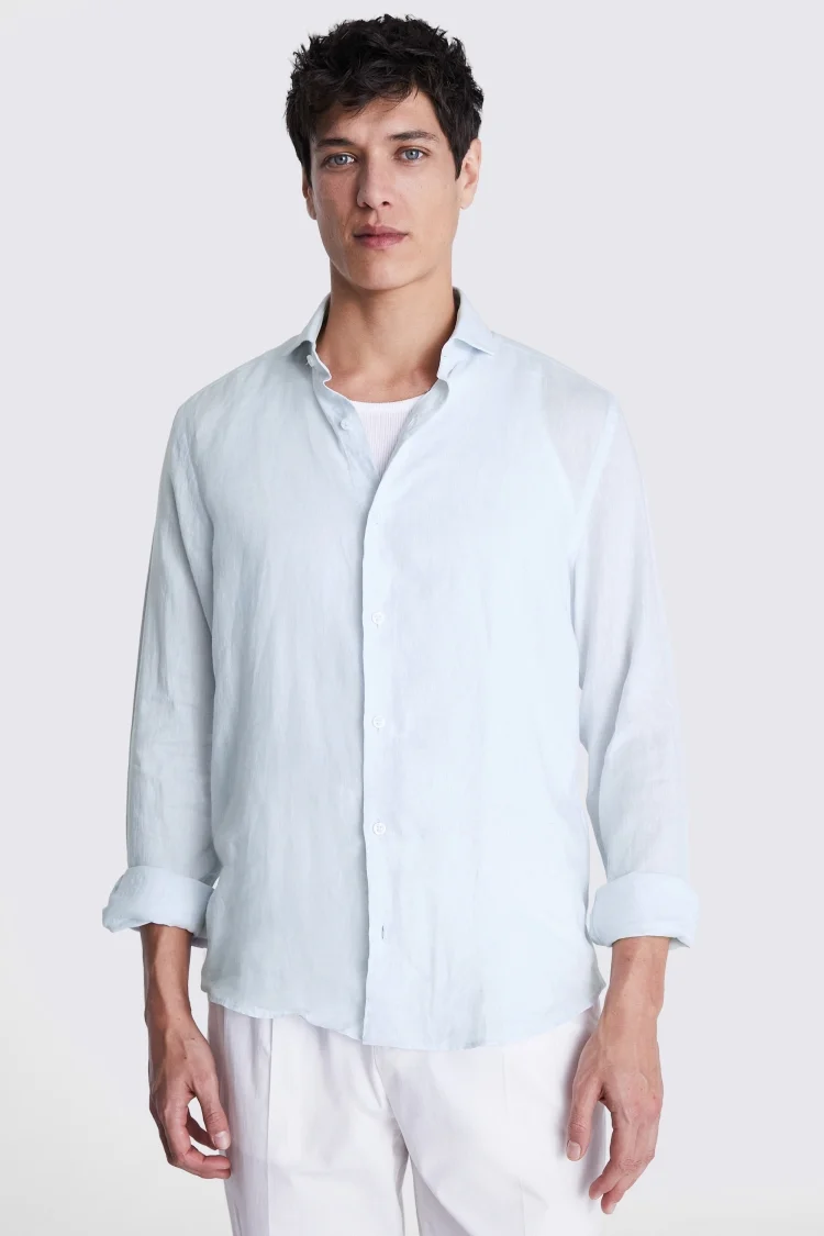 Tailored Fit Soft Blue Linen Shirt Buy Online at Moss