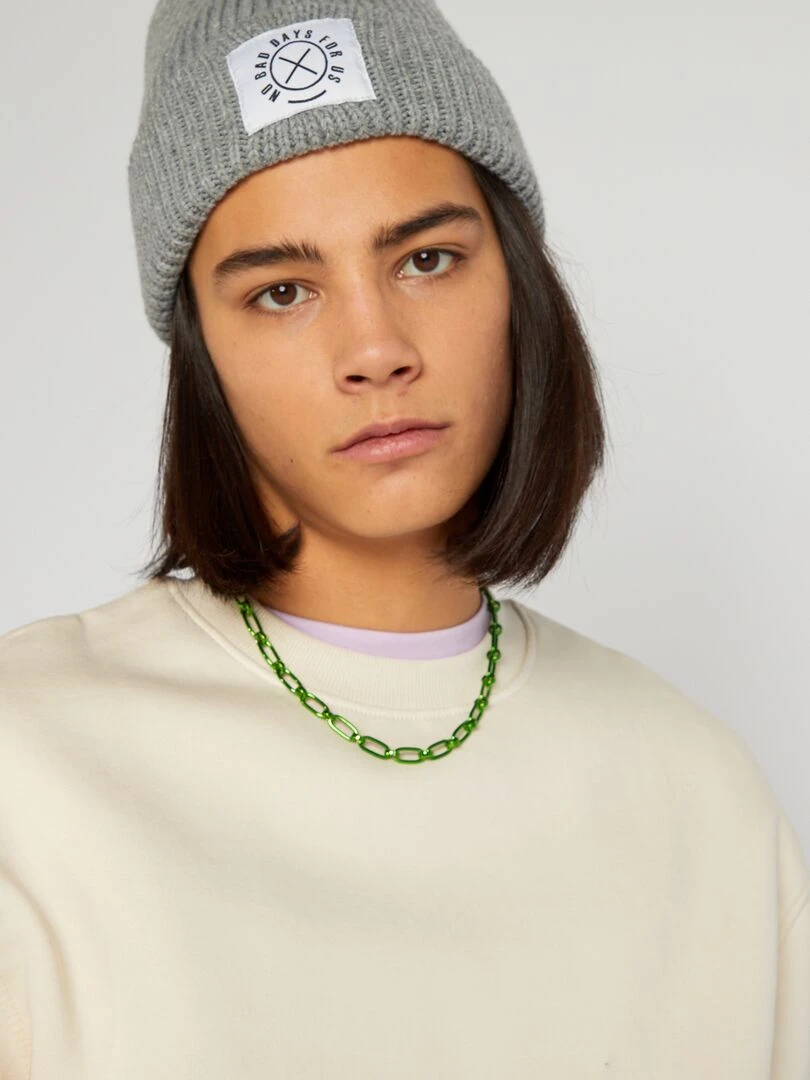 Sweat uni col rond   beige