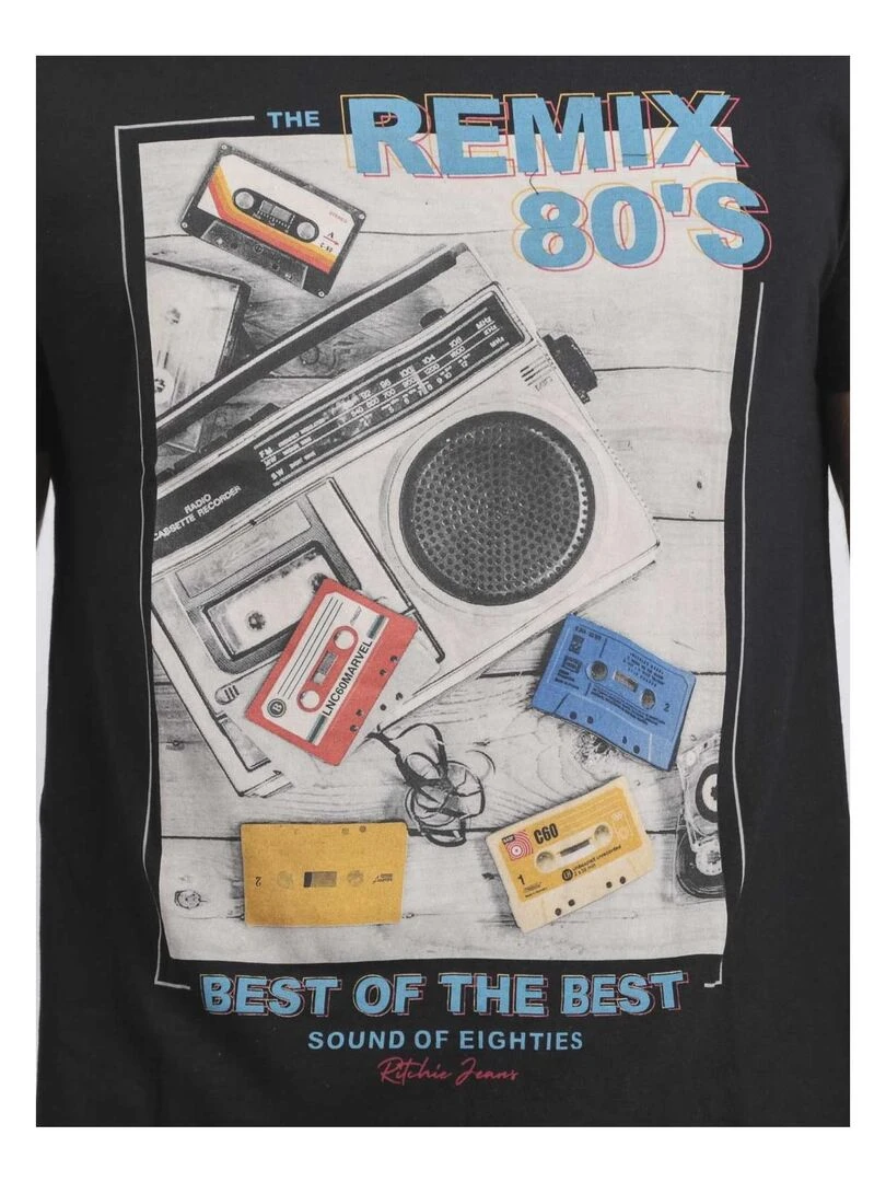 T shirt col rond pur coton JAMIX   Noir