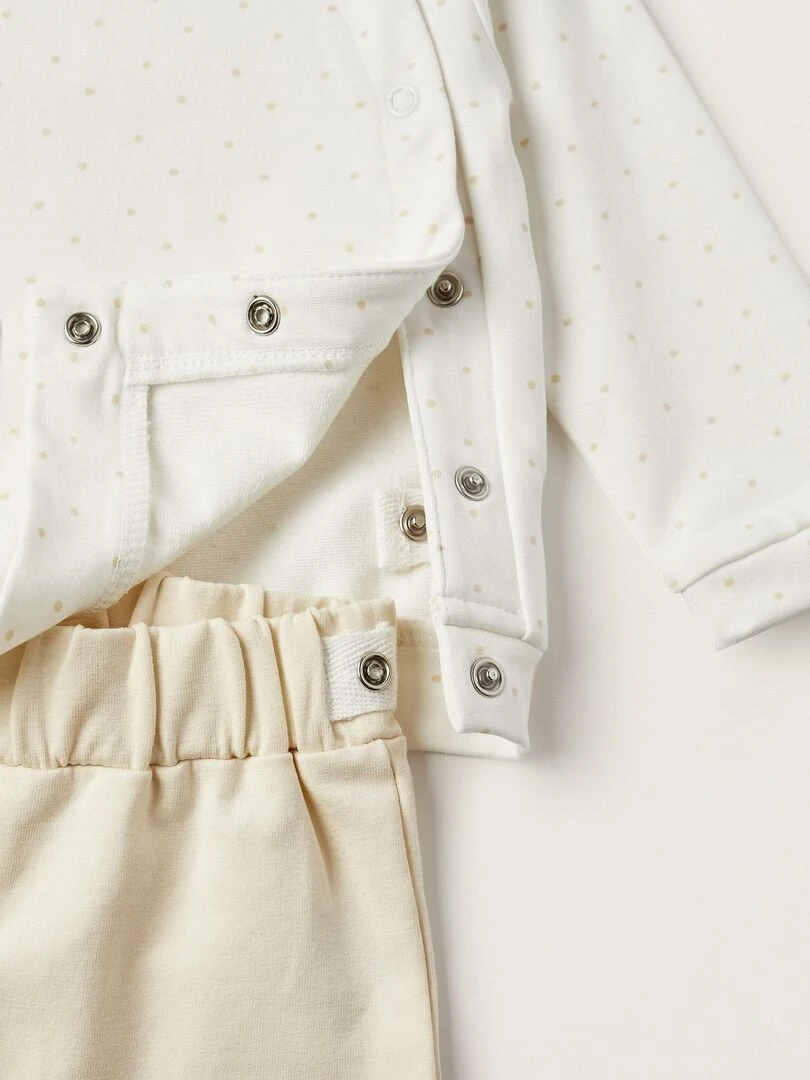 Manteau à pois + Pantalon pour Nouveau Né 'Lapin'  EARLY BLOOM   Blanc