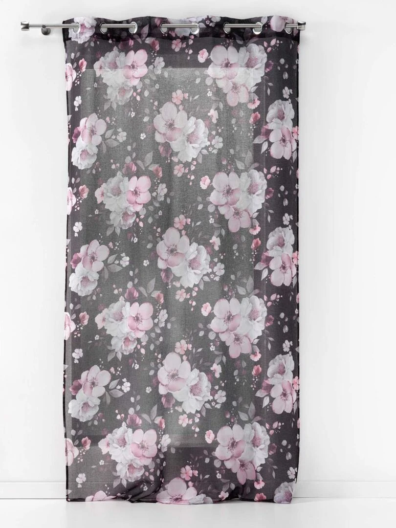 Rideau panneau a oeillets Voile Collection Bouquet de fleurs Noir