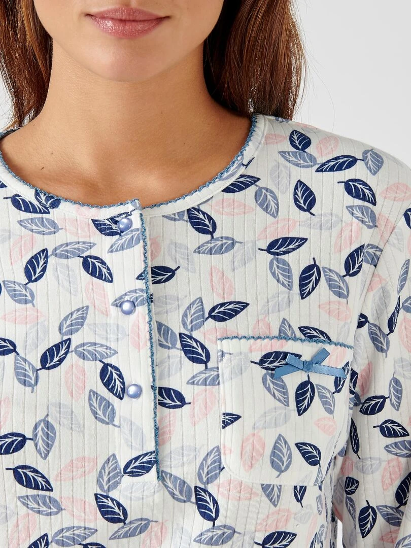 Pyjama à manches longues maille interlock imprimée Damart Bleu