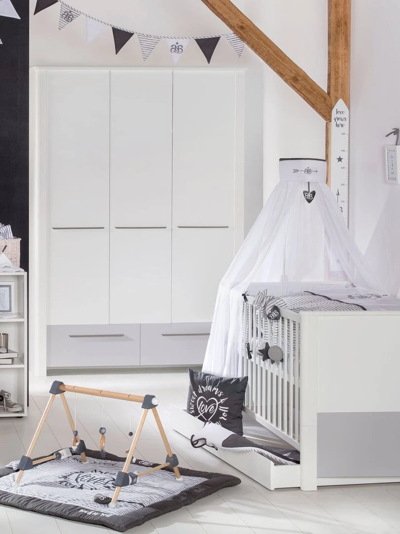 ROBA Armoire "Linus" 3 portes et 2 tiroirs – blanc / gris   Blanc Gris