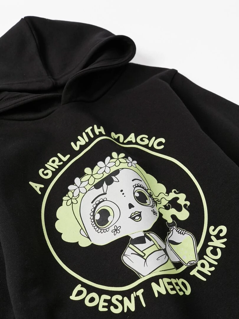 Robe Sweat à Capuche pour Fille 'Halloween   Brille dans le Noir' manches longues  HALLOWEEN   Noir