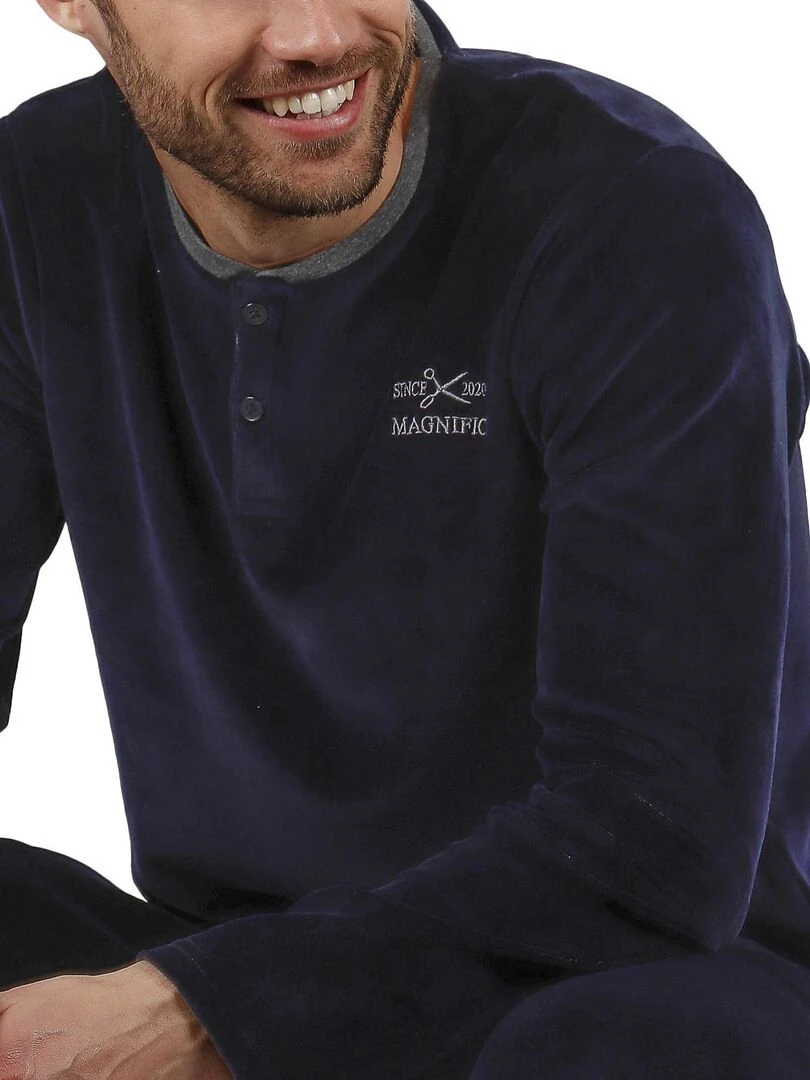 Pyjama velours tenue d'intérieur pantalon et haut Home   Bleu marine