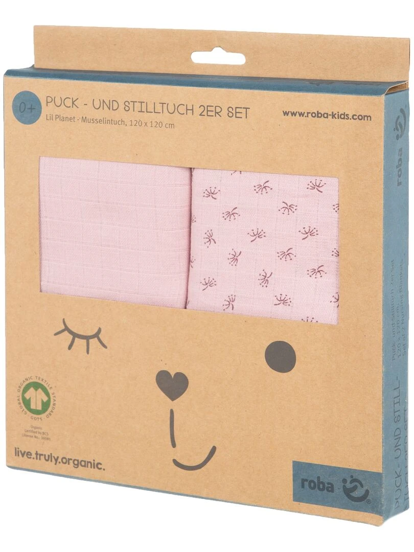 ROBA Lot 2 Serviettes d'Allaitement 'Lil Planet' 120 x120 Coton Bio OEKOTEX Rose