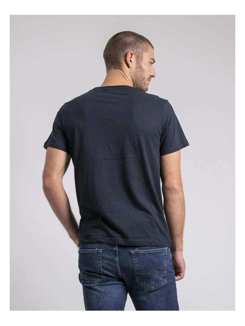 T shirt col rond pur coton JAMEKONG Bleu marine