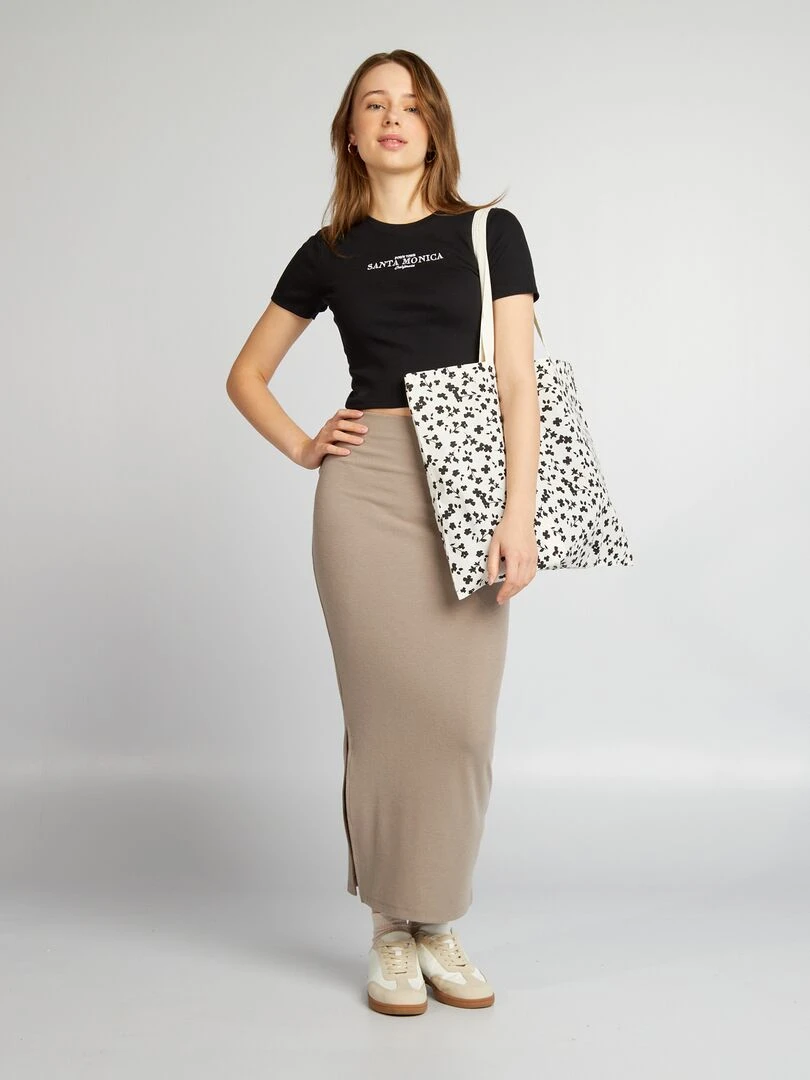 Crop top côtelé uni 'Santa Monica' Noir