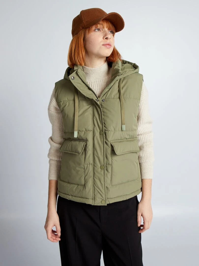 Doudoune matelassée sans manches avec capuche   Vert