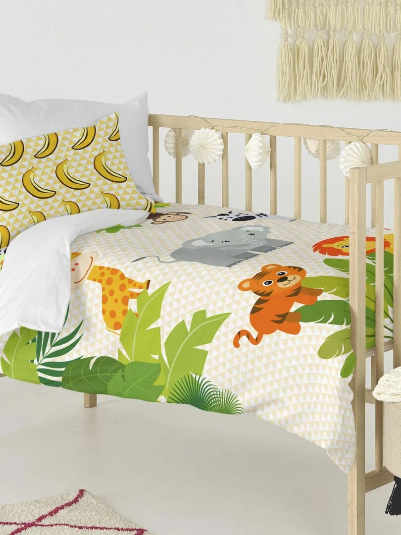Parure housse de couette 2 pièces Wild Lit Bébé "Happyfriday" Jaune