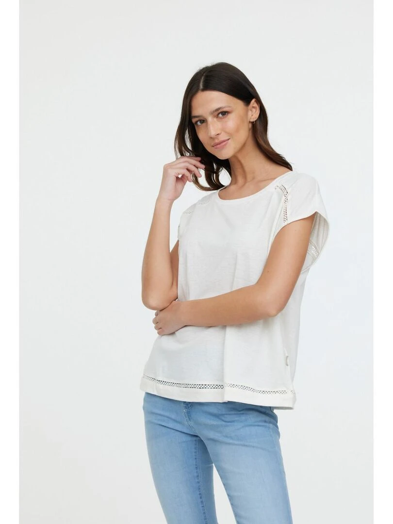 Lee Cooper T Shirt manches courtes coton/lin regular ANIELE SM Beige