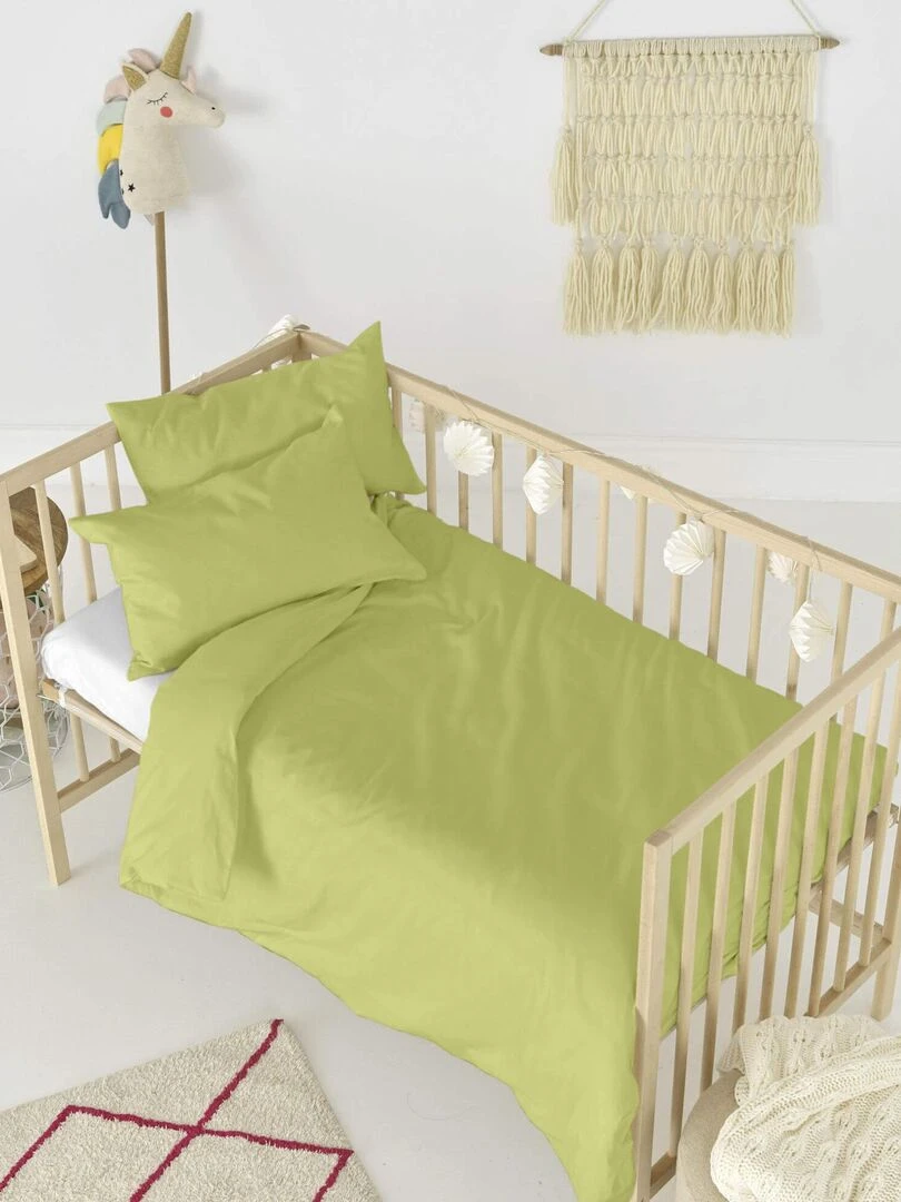 Parure housse de couette 2 pièces Basic Lit Bébé "Happyfriday" Vert