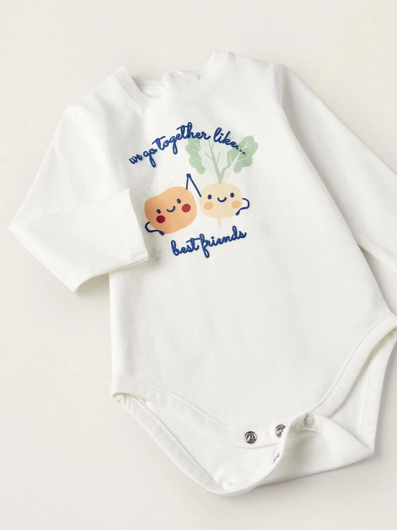 Body en jersey de coton pour nouveau né 'Best Friends' manches longues NATURE TAKEOVER   Blanc