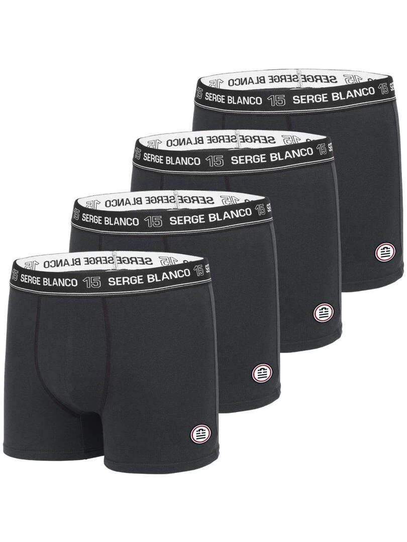 Lot de 4 Boxers coton homme uni Serge Blanco Noir