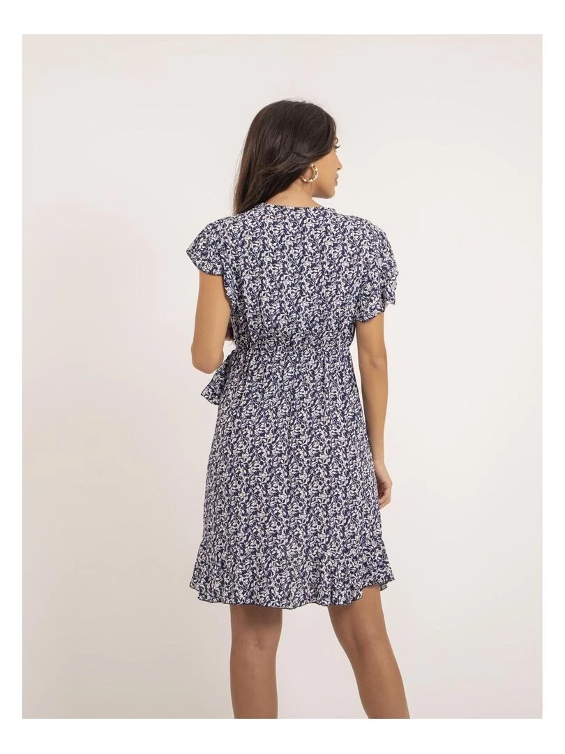 Robe courte portefeuille motifs INEZA Bleu marine