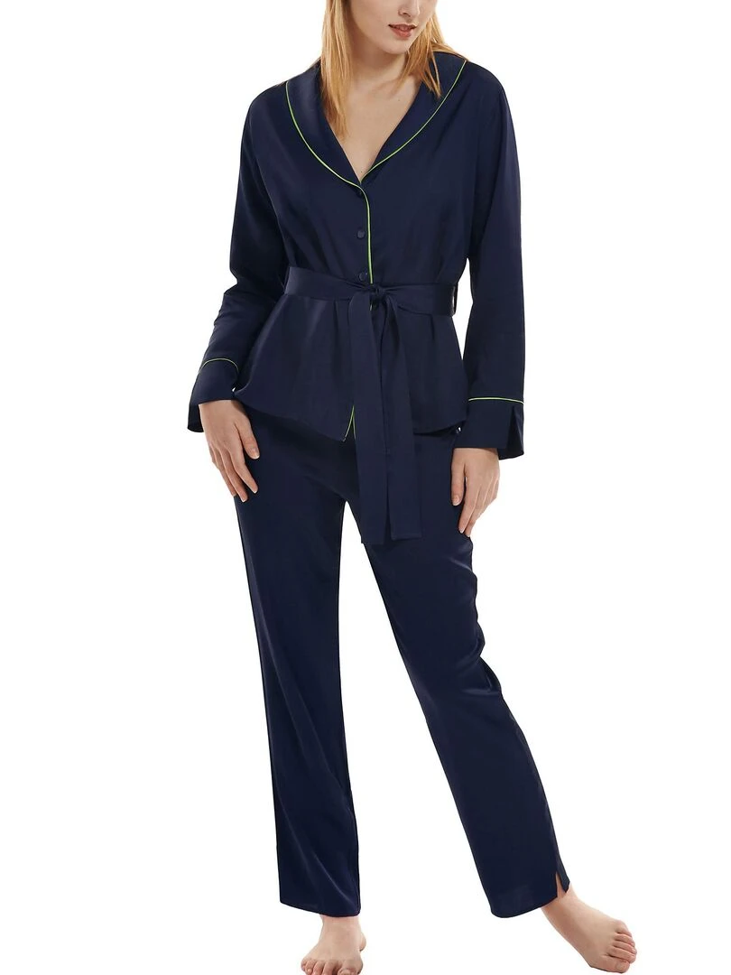 Pyjama pantalon chemise manches longues Jive Bleu
