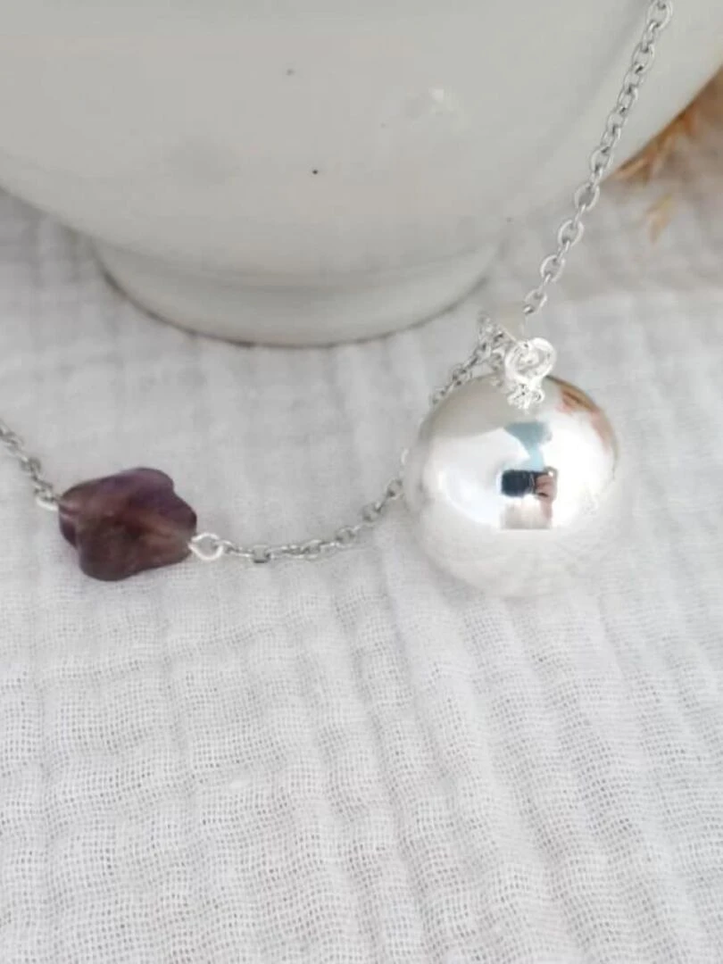 Bola Argent Trefle Gemme Améthyste   Argent