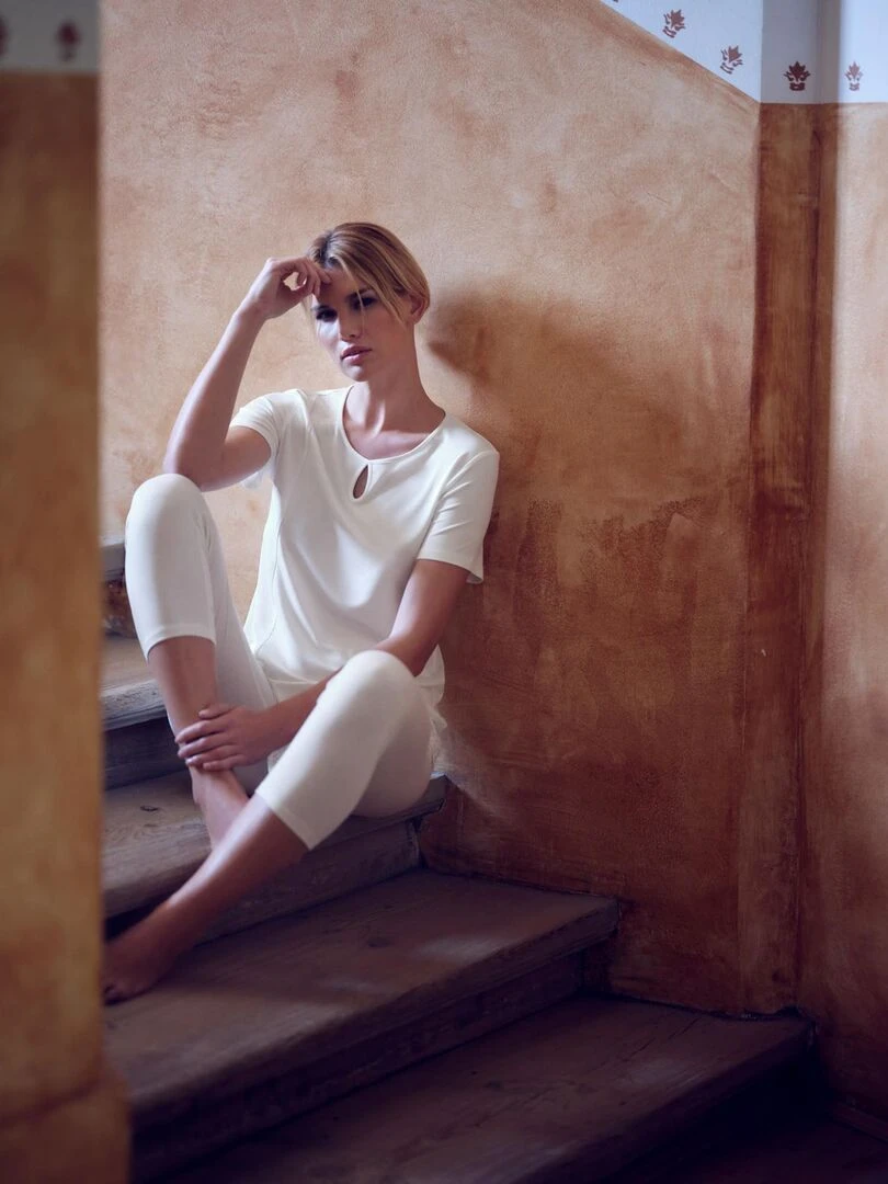 Tenue d'intérieur pyjama pantacourt t shirt Felicity ivoire   Ecru