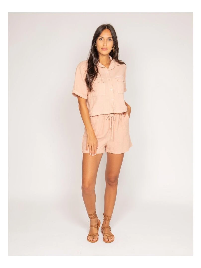 Chemise courte gaze de coton ORALIA   Rose