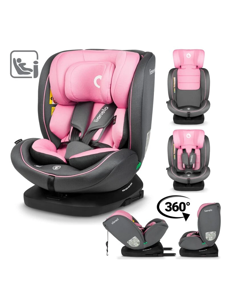 Siège auto bébé évolutif LIONELO Bastiaan i Size Groupe 0/1/2/3 360° ISOFIX Rose Gris Rose