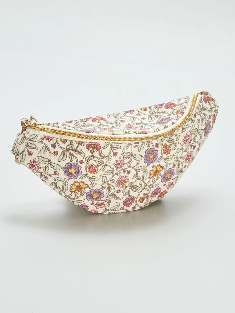 Sac banane en toile imprimée Beige
