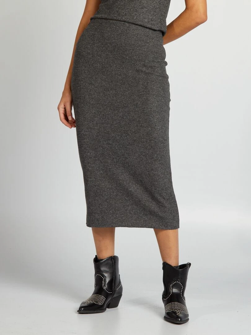 Jupe midi en tricot   Gris