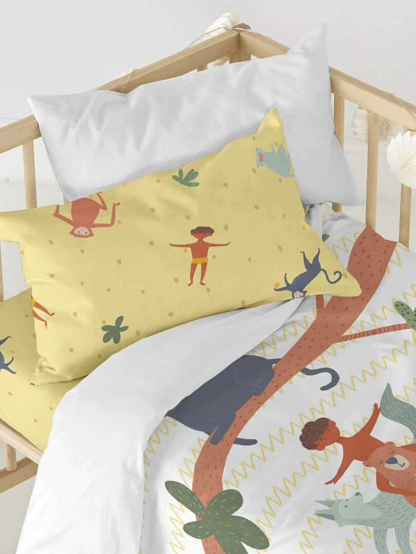 Parure housse de couette 2 pièces Jungle life "Happyfriday" Blanc