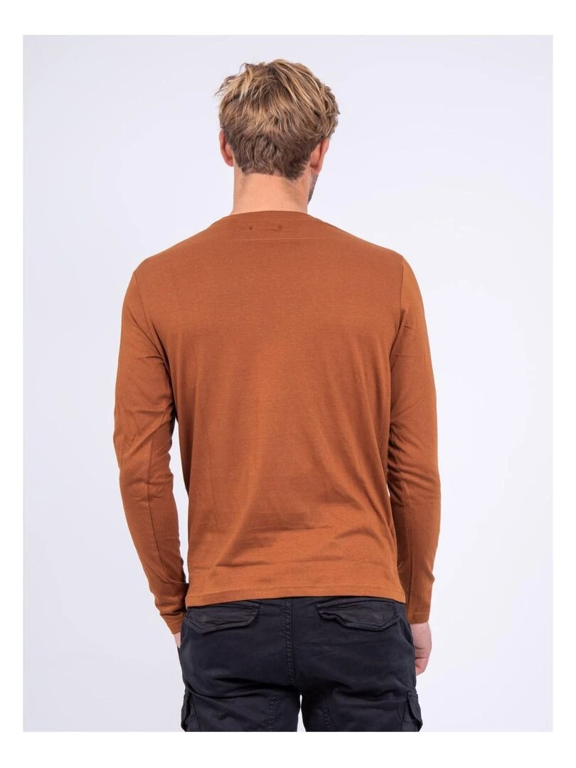 T shirt manches longues col rond pur coton JARYZO Marron
