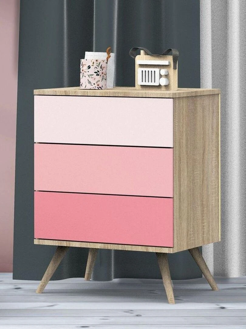 Commode 3 tiroirs en bois SAUTHON Rose