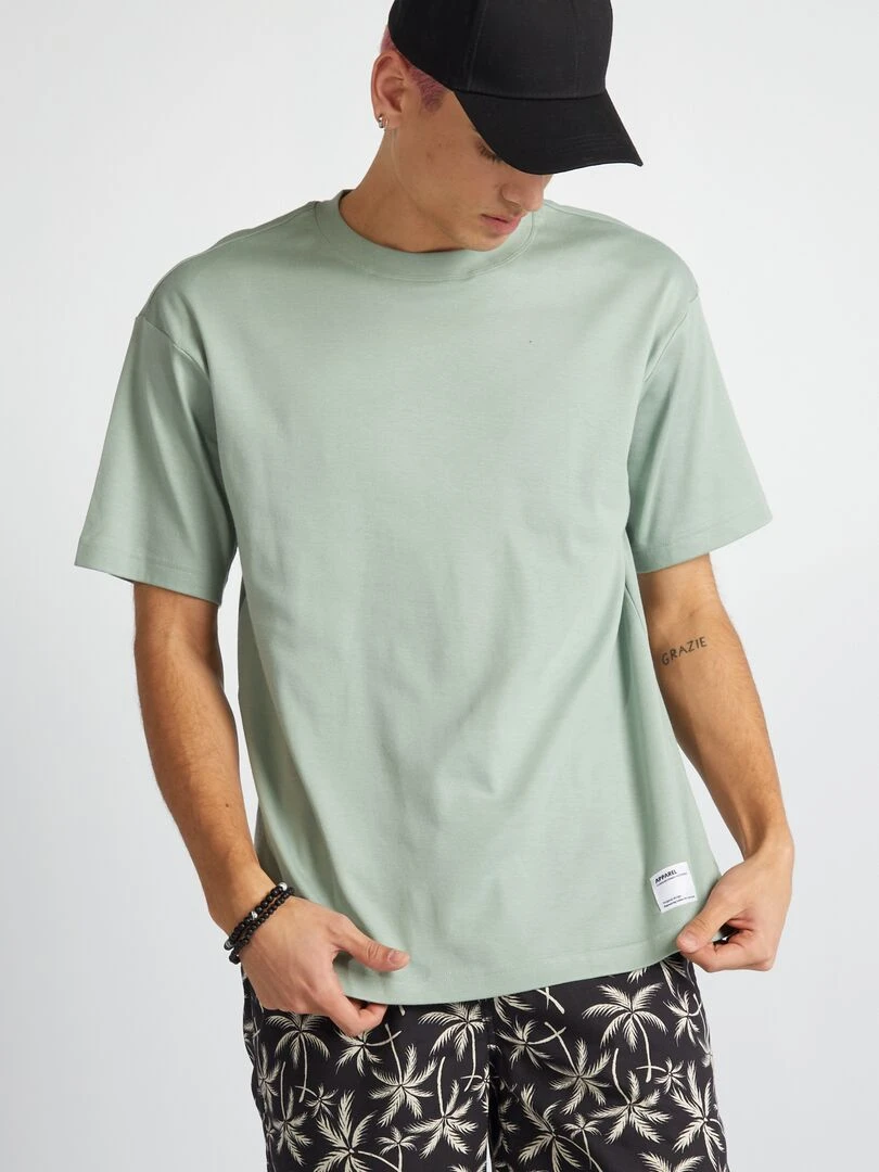 T shirt col rond en coton   Vert