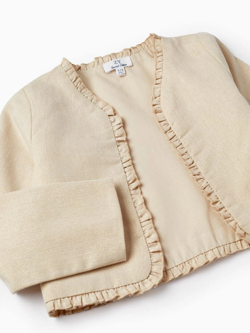 Veste Boléro avec fils Lurex et volants pour Fille  CÉRÉMONIE   Beige