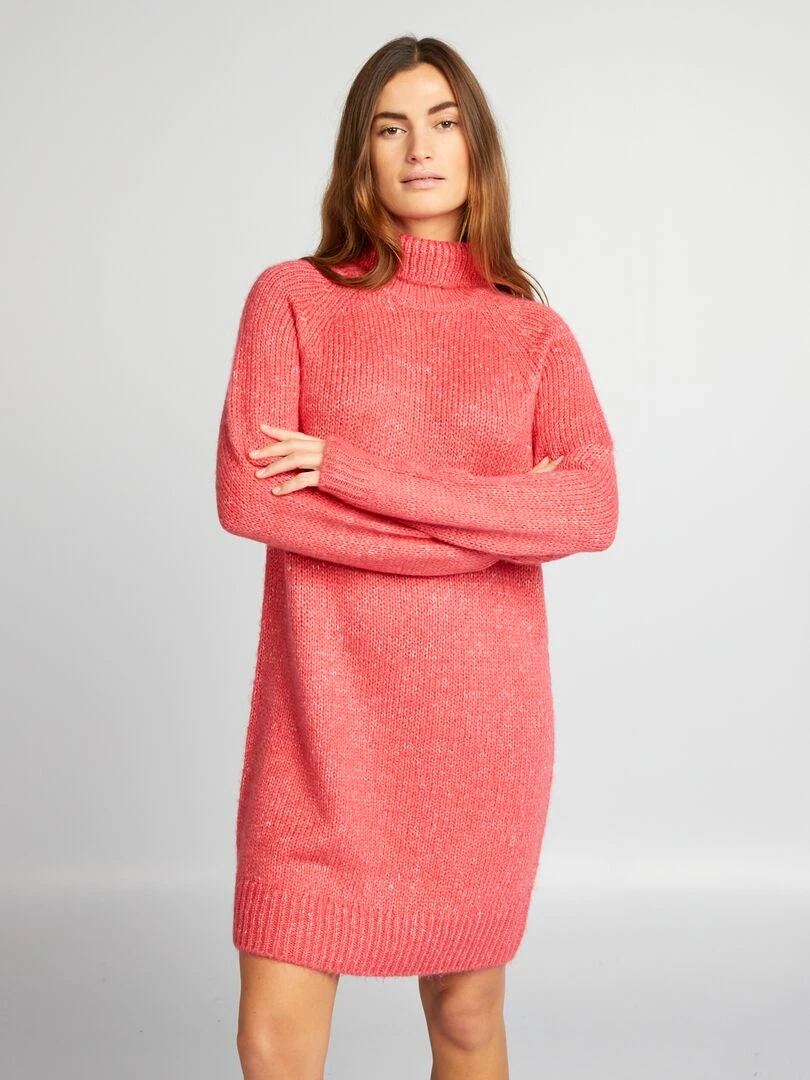 Robe pull courte en maille   Rose