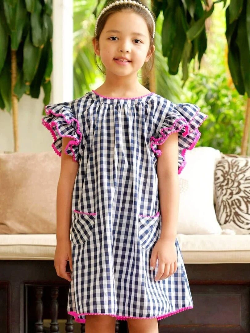 Robe Carrx Vichy Bleu Marine Manches Papillons BUTTERFLY 'LA FAUTE A VOLTAIRE' Bleu marine
