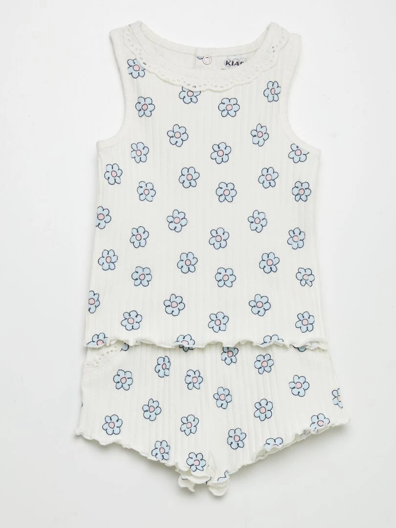 Ensemble débardeur + short côtelé 2 pièces Blanc