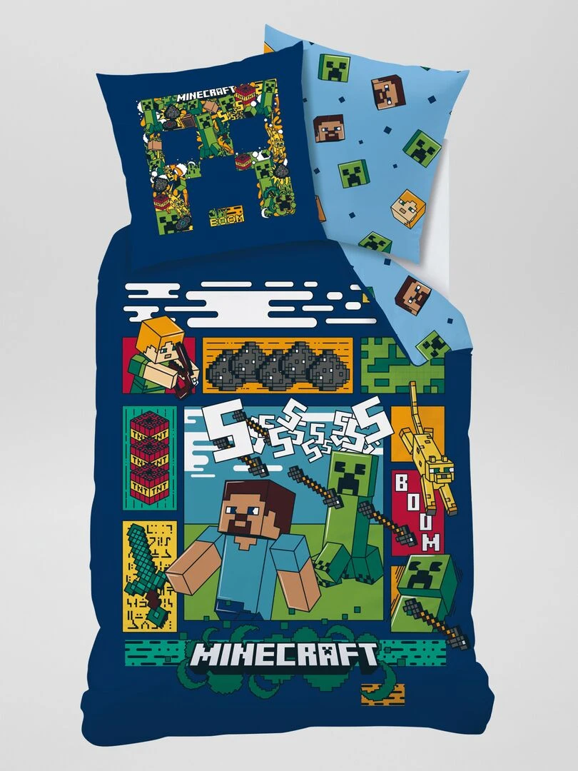 Parure de lit 'Minecraft'   1 personne   Bleu
