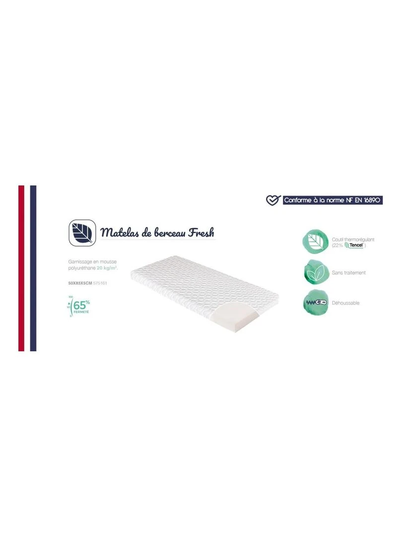 Matelas De Berceau Cododo Fresh   50 cm x 83 cm x 5 cm   Blanc