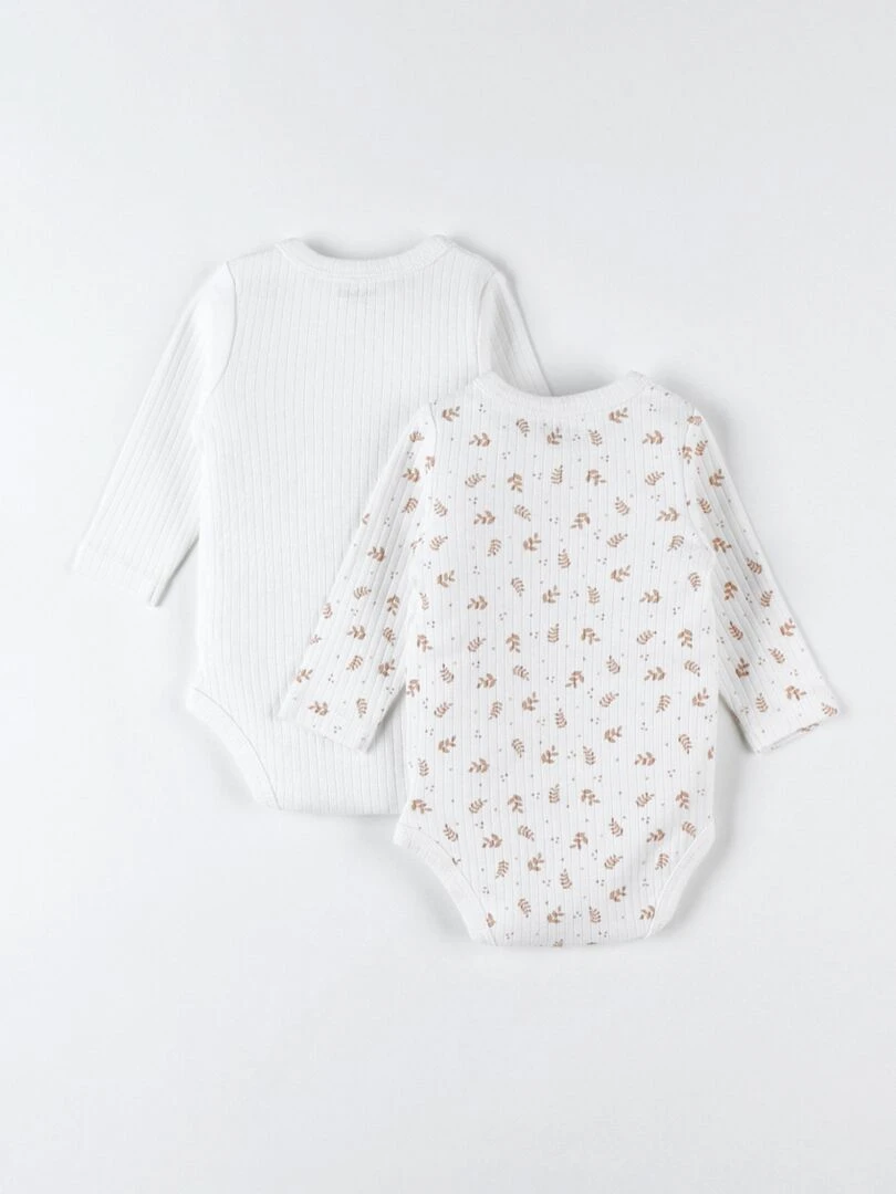 Set de 2 bodies en coton bio écru/caramel Noukie's Marron