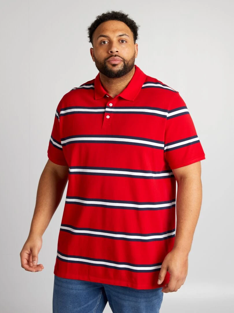 Polo en coton à rayures   rouge