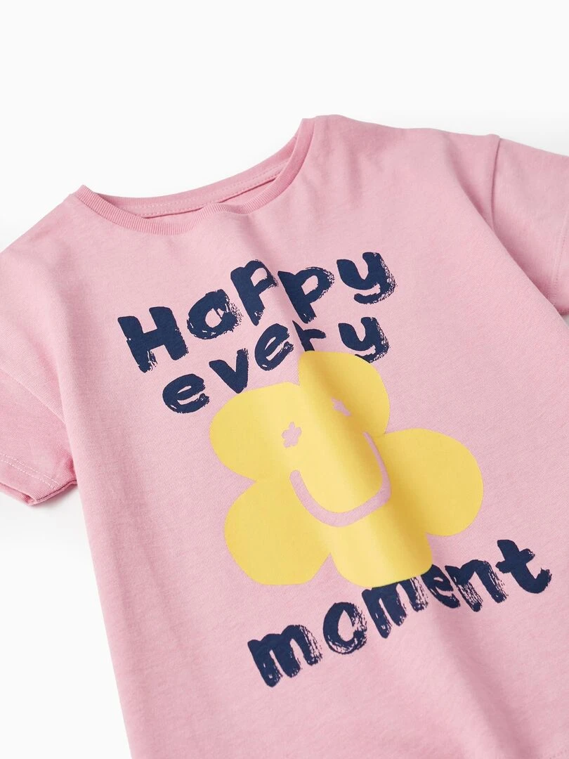 T shirt en coton pour fille 'Happy Every Moment' manches courtes THE WAVE TRIBE   Rose clair