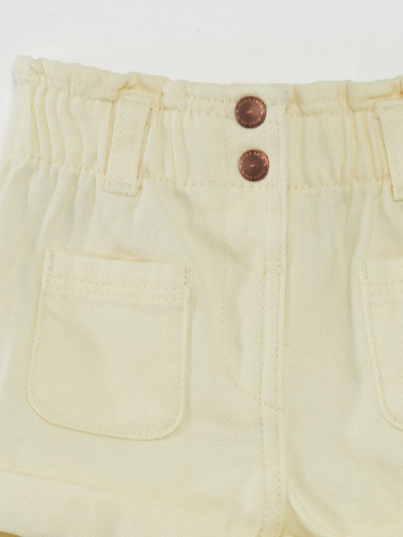 Short en denim effet smocké   Jaune