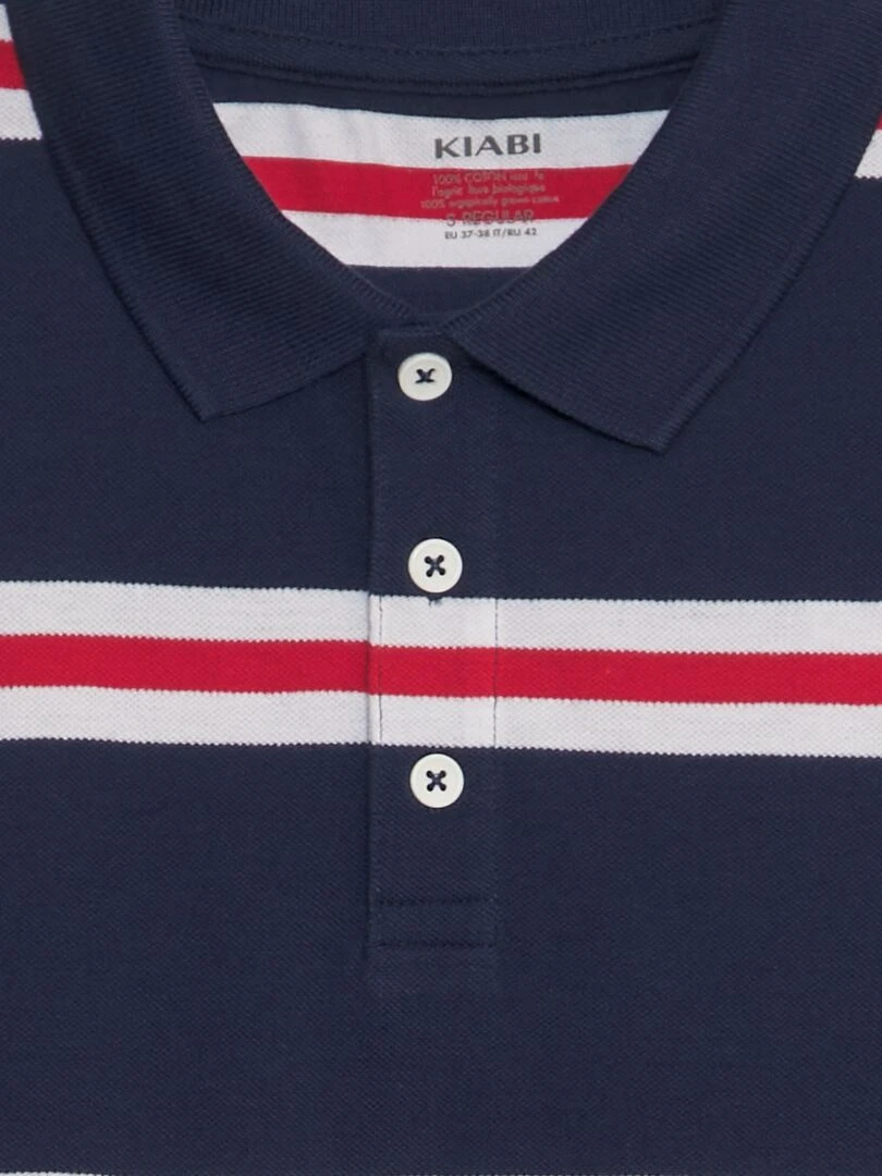 Polo à rayures en piqué de coton   Bleu marine/rouge