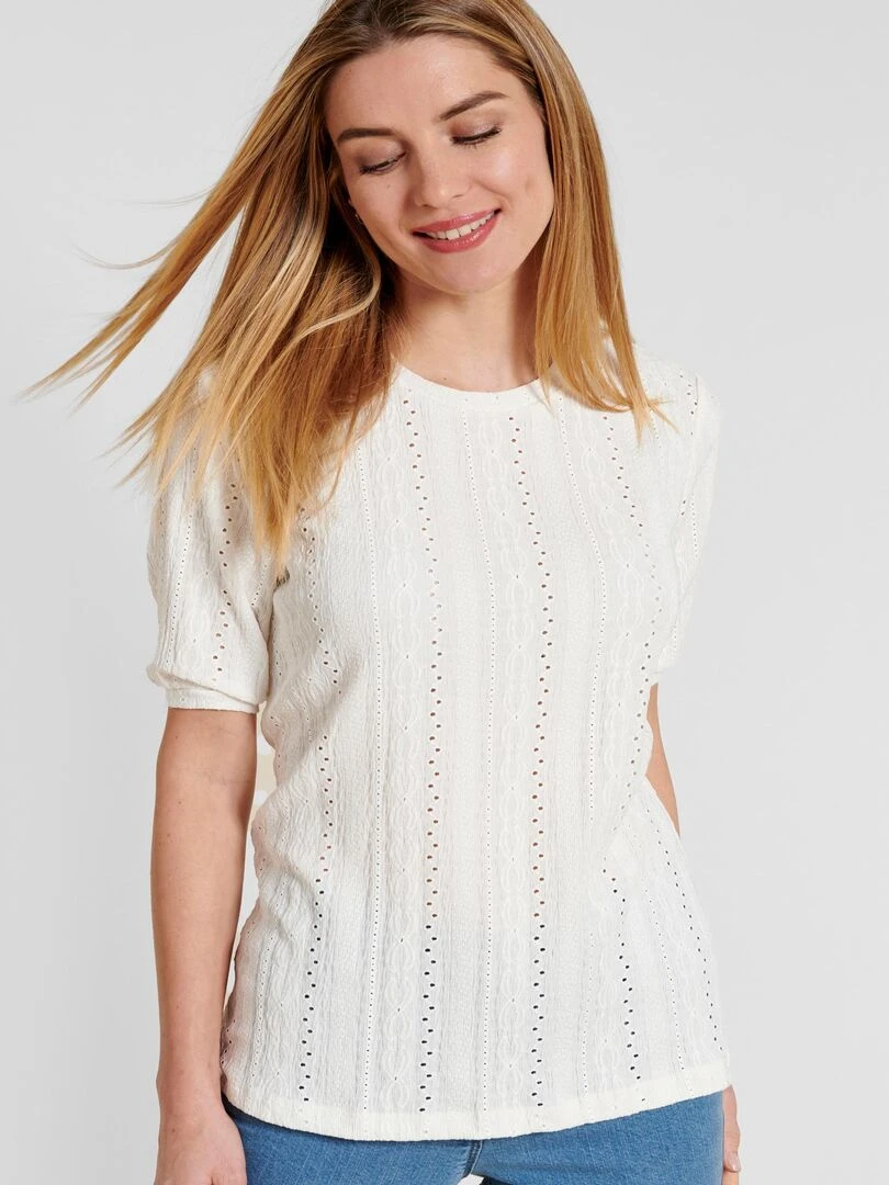 Tee shirt effet macramé Damart Blanc cassé