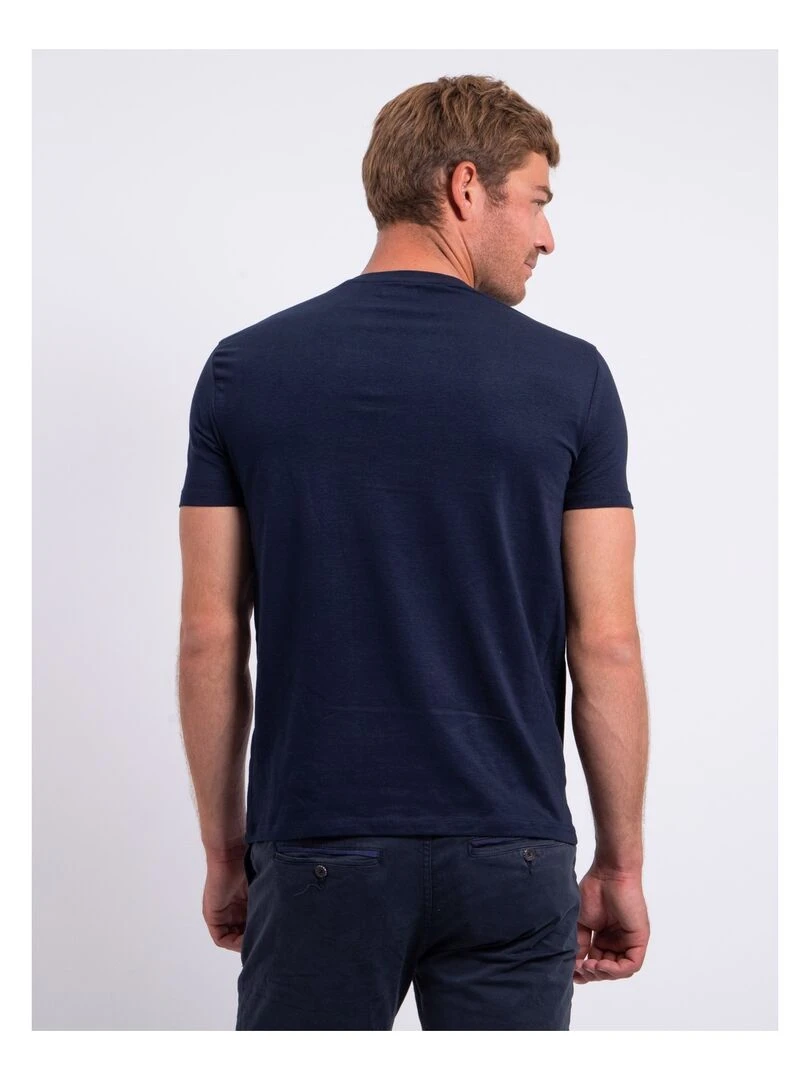 T shirt col V pur coton NERIJ Bleu marine