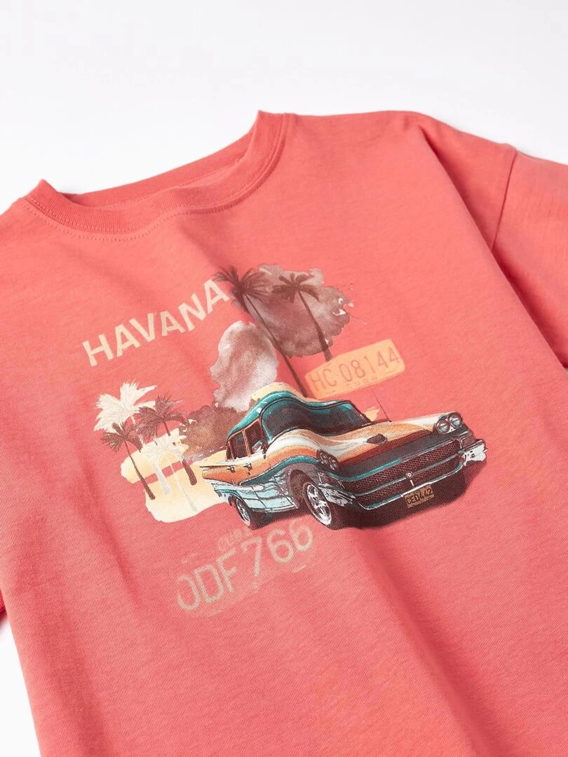 T shirt en Coton Imprimé pour Garçon 'Cuba' manches courtes   Rose