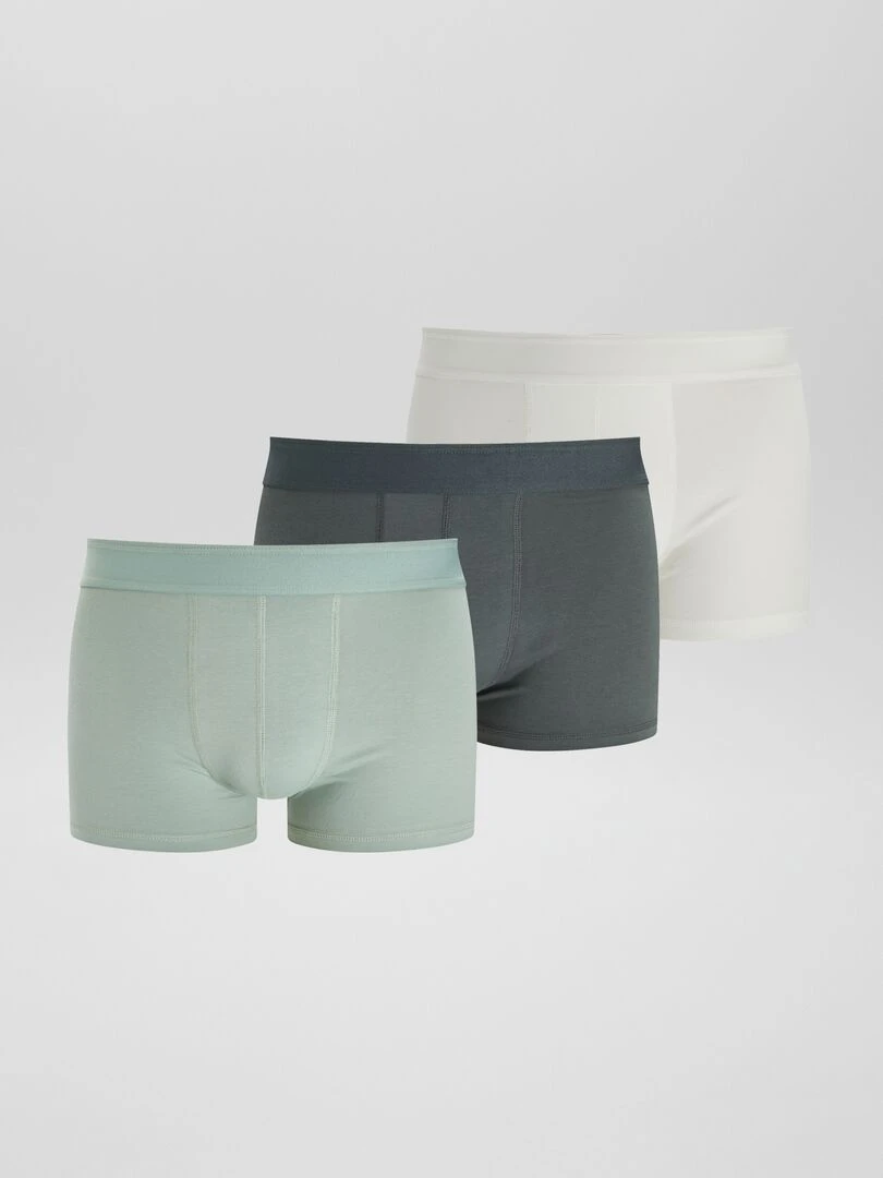 Lot de 3 boxers unis Kaki/blanc/vert