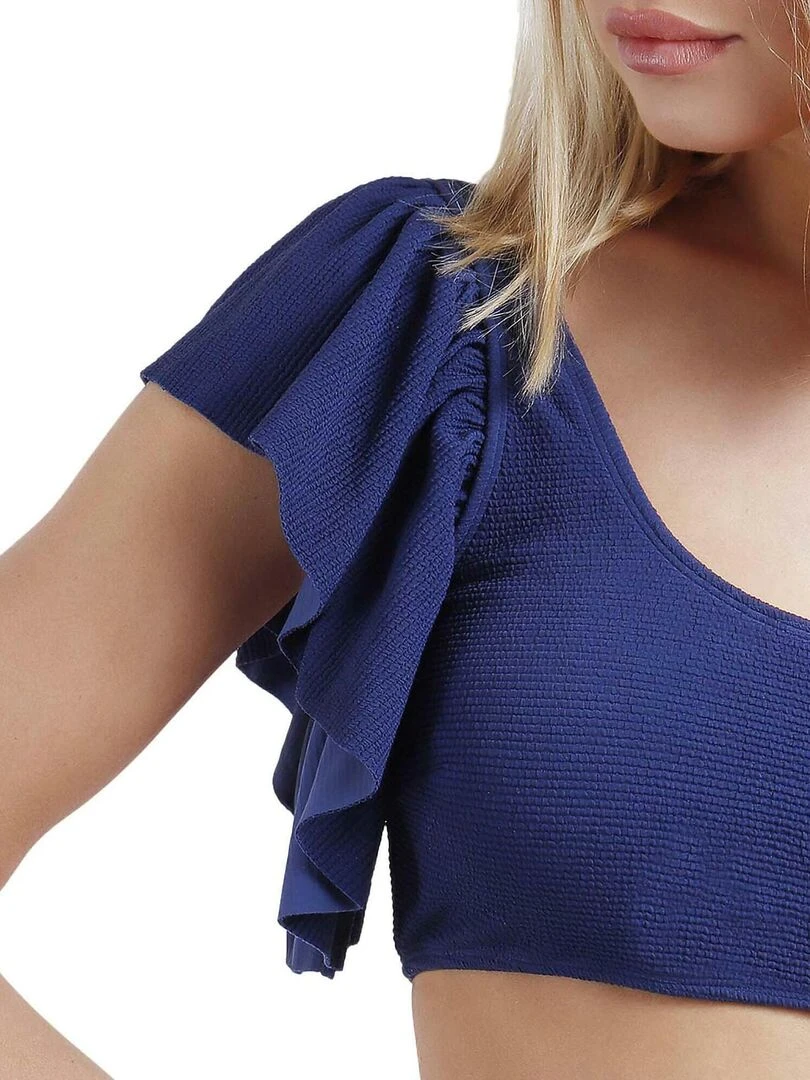Ensemble deux pièces bikini asymétrique préformé à volants Estructura   Bleu marine